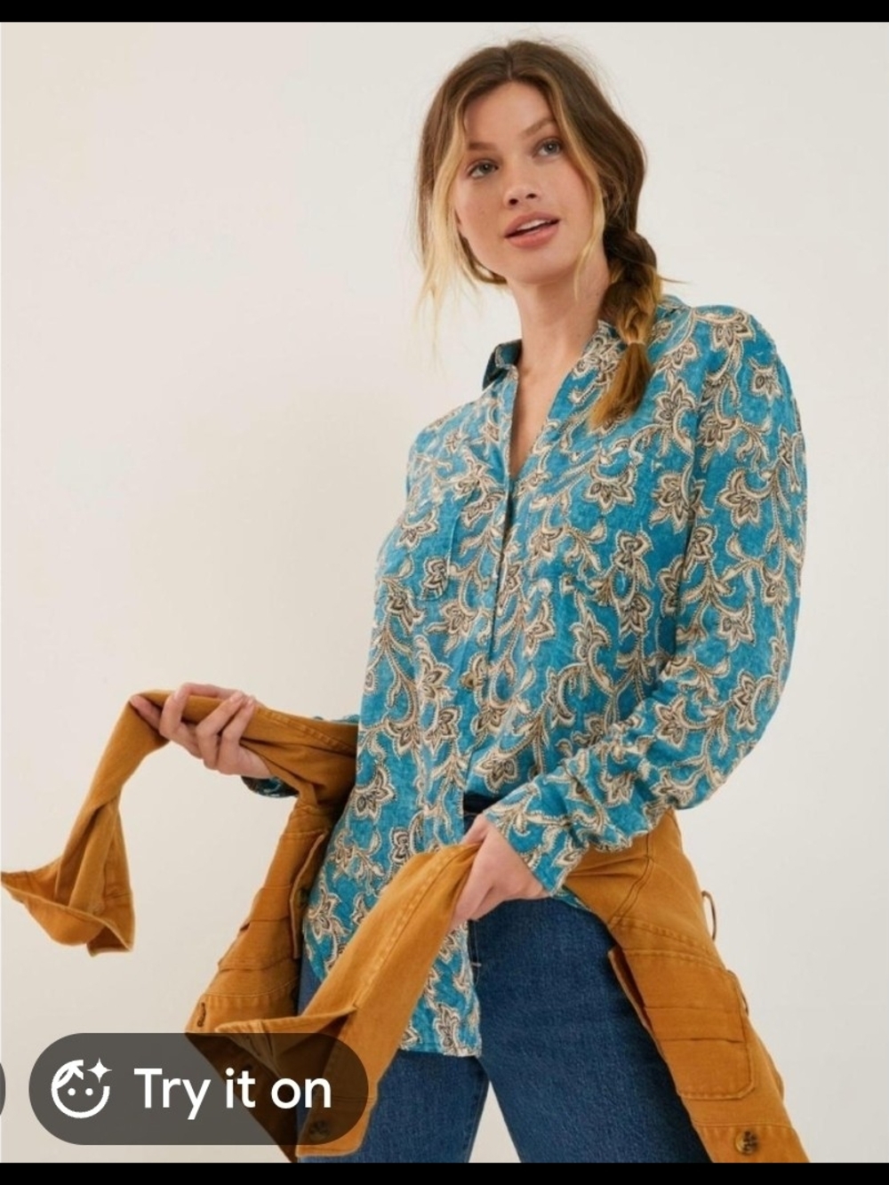 Anthropologie Turquoise Paisley Button-Down Blouse